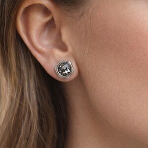 Handmade Swarovski Crystal Stud Earrings Grey Hexagon Silver Tone Minimalist